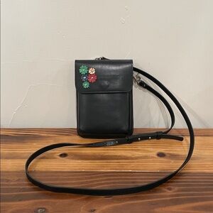 Most Wanted USA Black Leather Mini Crossbody With Colorful 3D Flowers